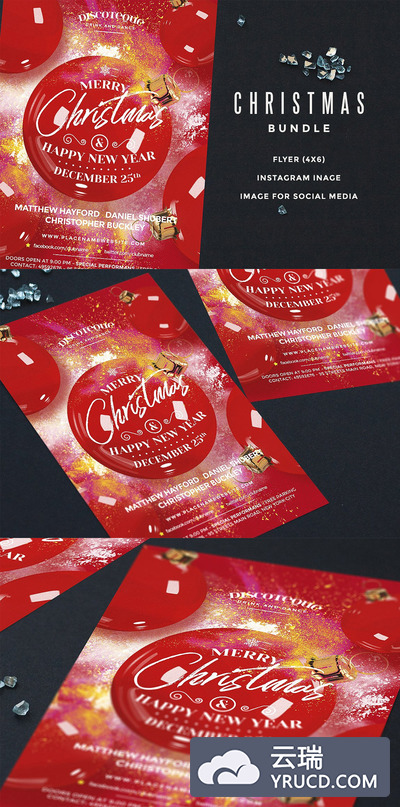 时尚圣诞派对party海报传单DM设计模板