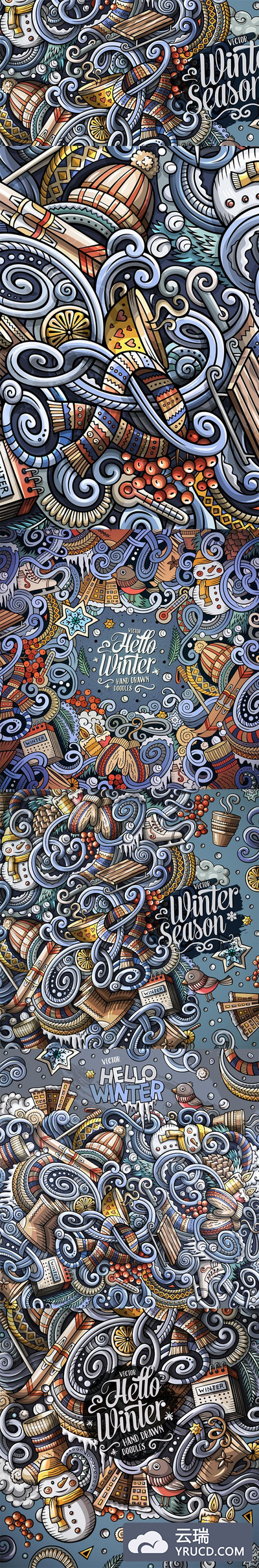 冬季圣诞新年手绘涂鸦矢量元素大集合