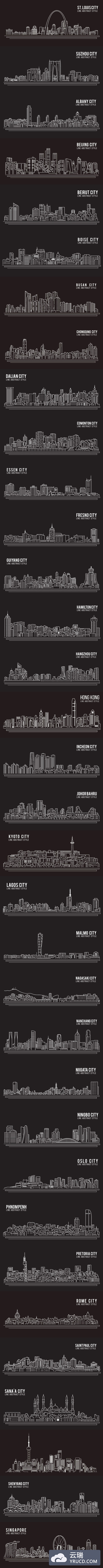 简约的城市建筑线框矢量图下载[EPS]