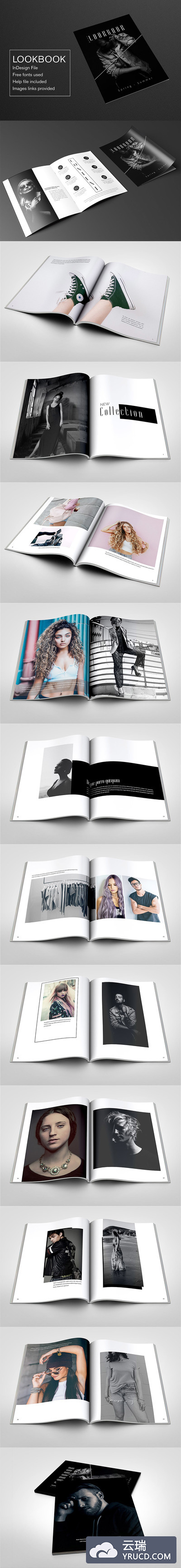 一个现代干净新鲜极简时尚的画册楼书设计模板（indd）