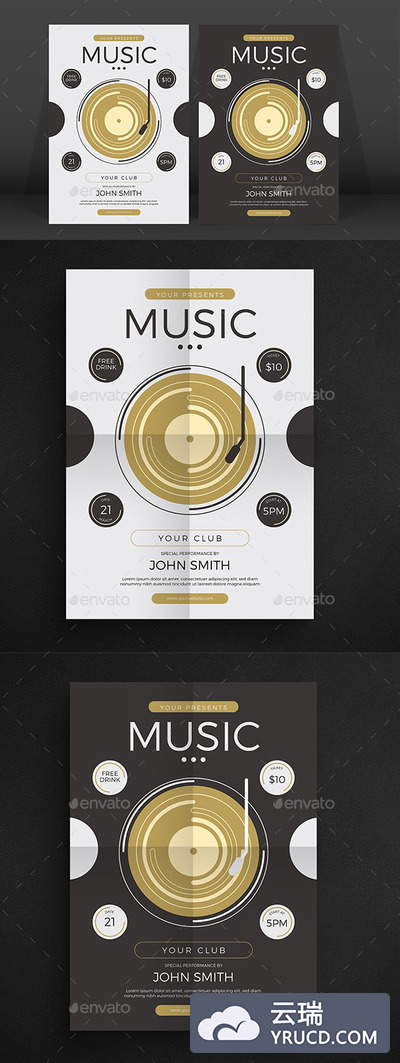 简约的高端音乐会夜店party派对海报传单DM设计模板（psd&ai）