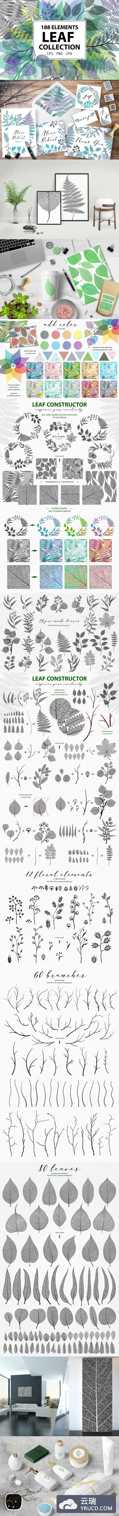 静谧的树叶树枝纹理素材打包下载[eps,png]