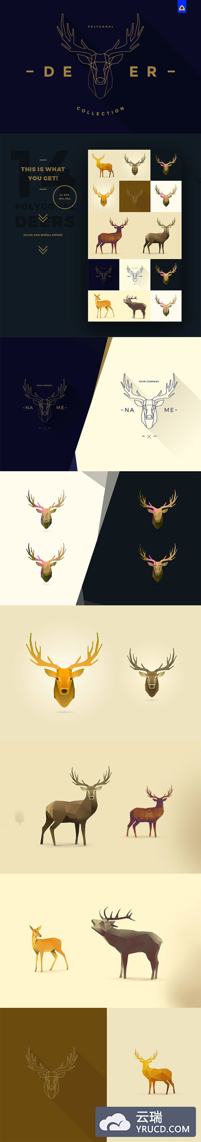 适用于圣诞的完美的多边形几何风格的鹿[Ai]