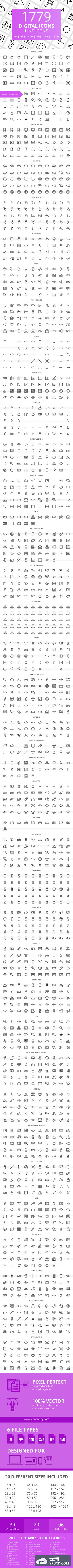 图标合集第五弹！1779枚互联网生活类线性图标[AI, CDR, EPS, JPG, PNG, SVG]