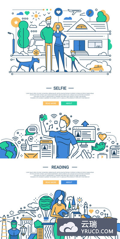 扁平线性人物生活素材