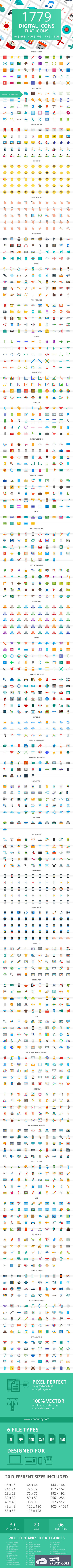 图标第三弹！1779+多行业扁平彩绘图标[AI, CDR, EPS, JPG, PNG, SVG]