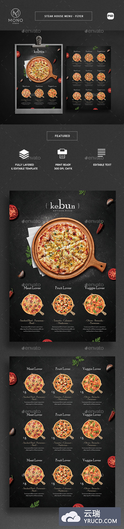 很好用的披萨pizza海报传单DM菜单设计模板