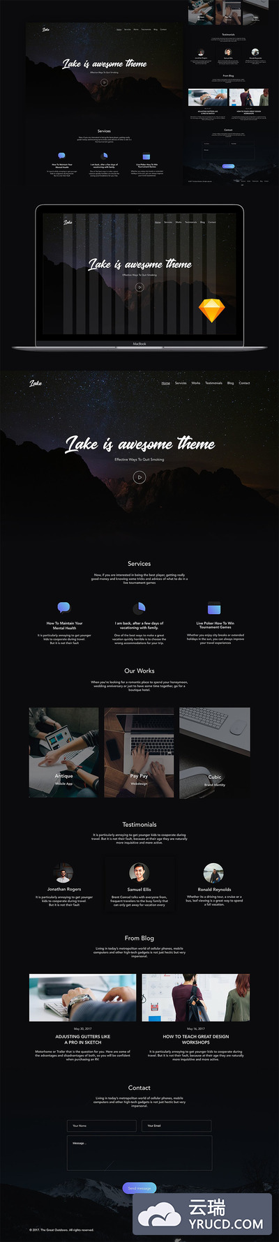 高端时尚的网站设计模板（For Sketch）