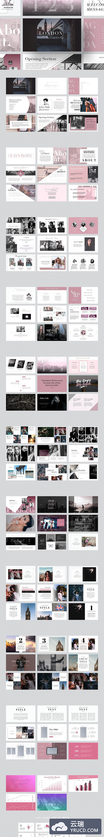 多功能的伦敦英伦风格的powerpoint幻灯片设计模板