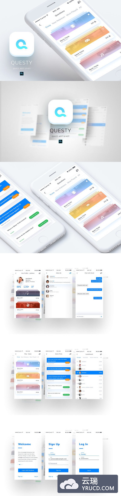清爽简洁的卡片风UI Kit打包下载[psd]
