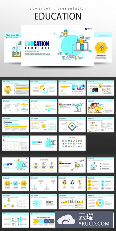 包含大量教育图标的powerpoint幻灯片设计模板
