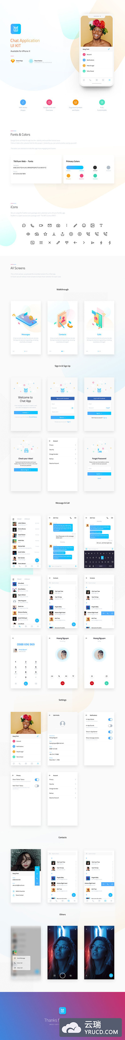 简约的SNS社交聊天APP UI KITS下载[for sketch]