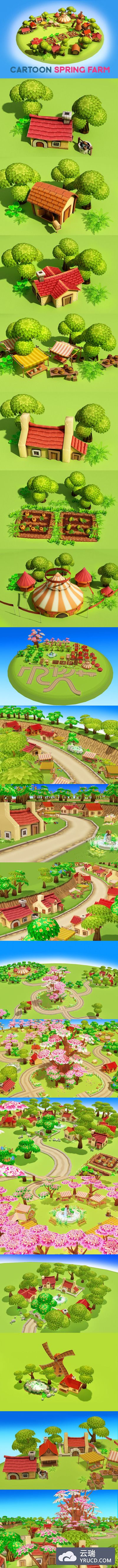 一组卡通春天农场3D模型下载[FBX, PNG]