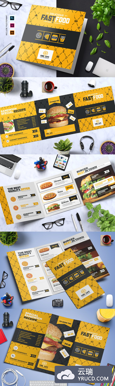 快餐三折页小册子设计模板