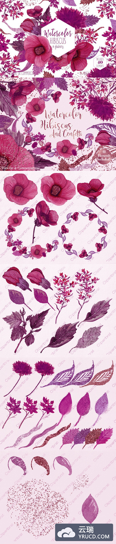 酒粉色的情人节三八妇女节热带花卉图形图案背景纹理