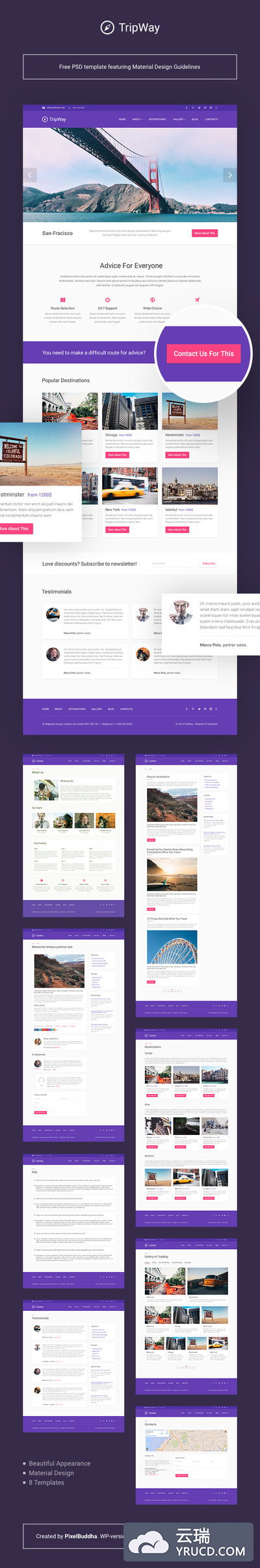 现代简约时尚旅游网站模板16个PSD