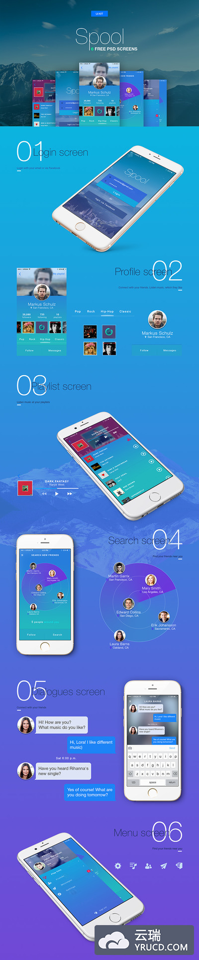 UI - 6个高品质音乐社交类ISO移动模板