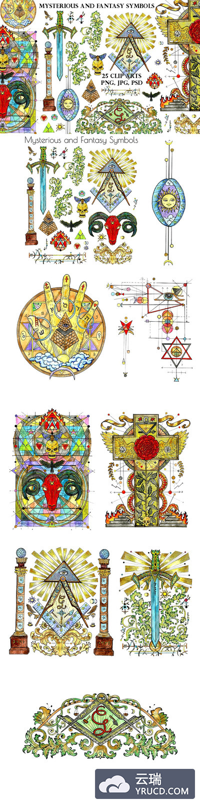 一组神秘复古的宗教素材打包下载[psd,png,jpg]