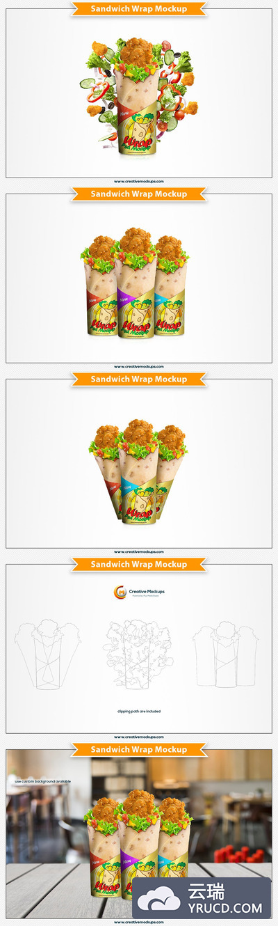 快餐三明治样机展示模型mockups