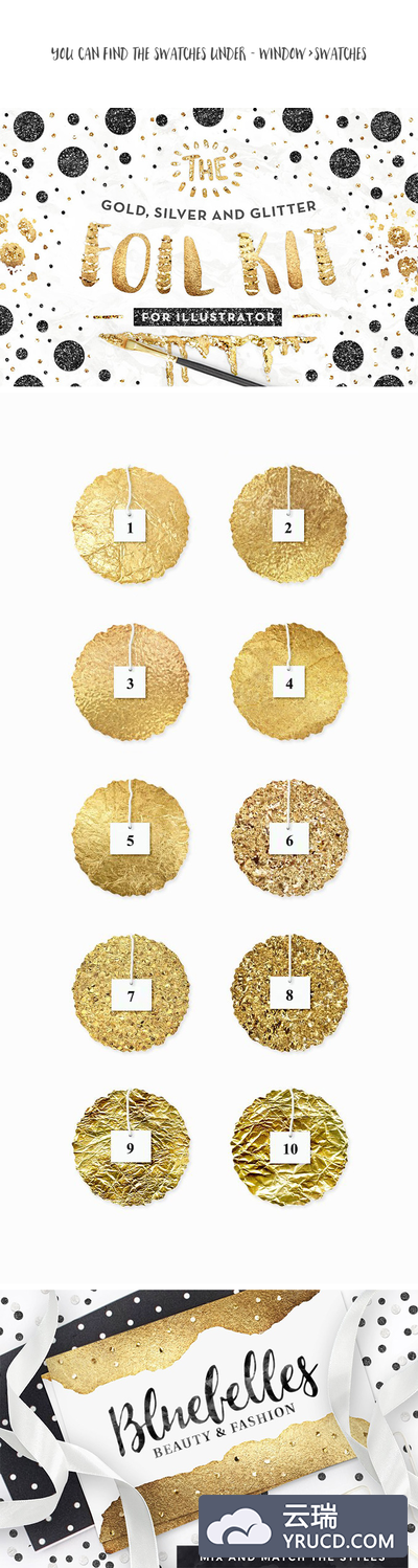 背景纹理 | 10个AI色板高品质金箔金色纸样