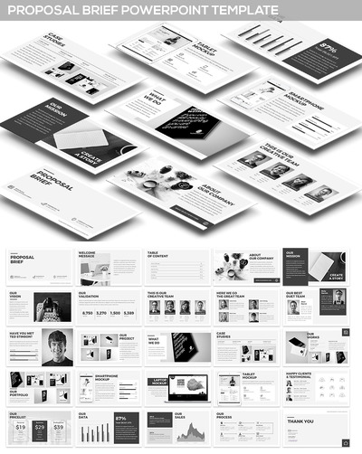 高端简明扼要的时尚高级灰配色powerpoint幻灯片演示模版