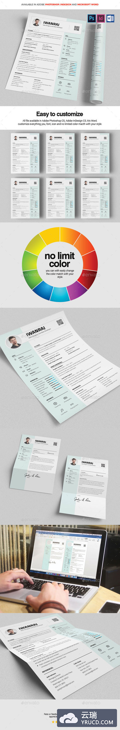 多用途的面试工作个人简历设计模板（psd/indd/word）