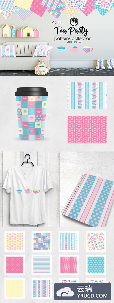 非常清新时尚的活泼可爱几何元素图形纹理背景集合