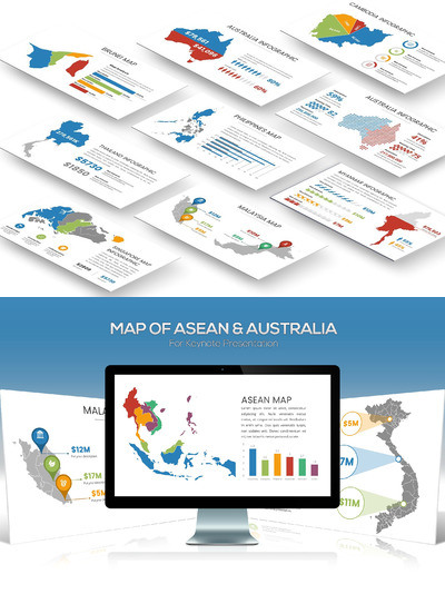 东盟与澳大利亚地图主题keynote演讲演示模版（key）