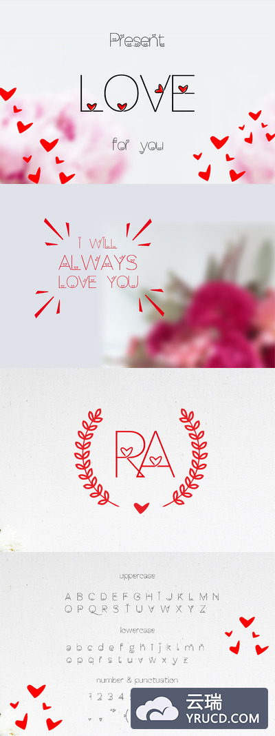 适合情人节妇女节爱情的Lhove英文字体&阿拉伯数字符号