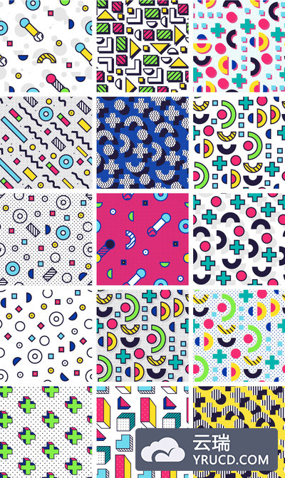 15个时尚清新的新孟菲斯风格图案无缝背景纹理