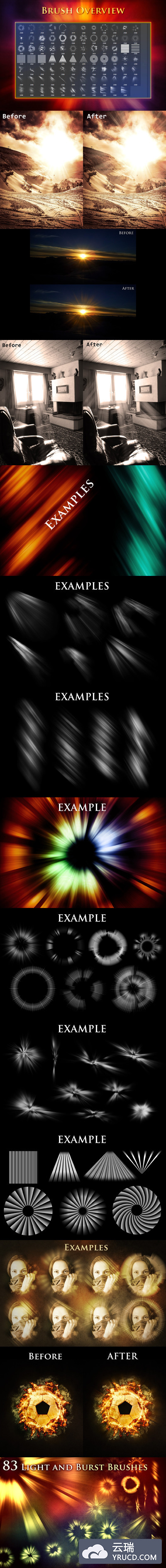 83个亮光光束和爆炸火焰集合图形&笔刷大集合