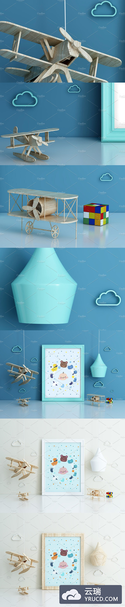 非常清新可爱的儿童房样机展示模型mockups