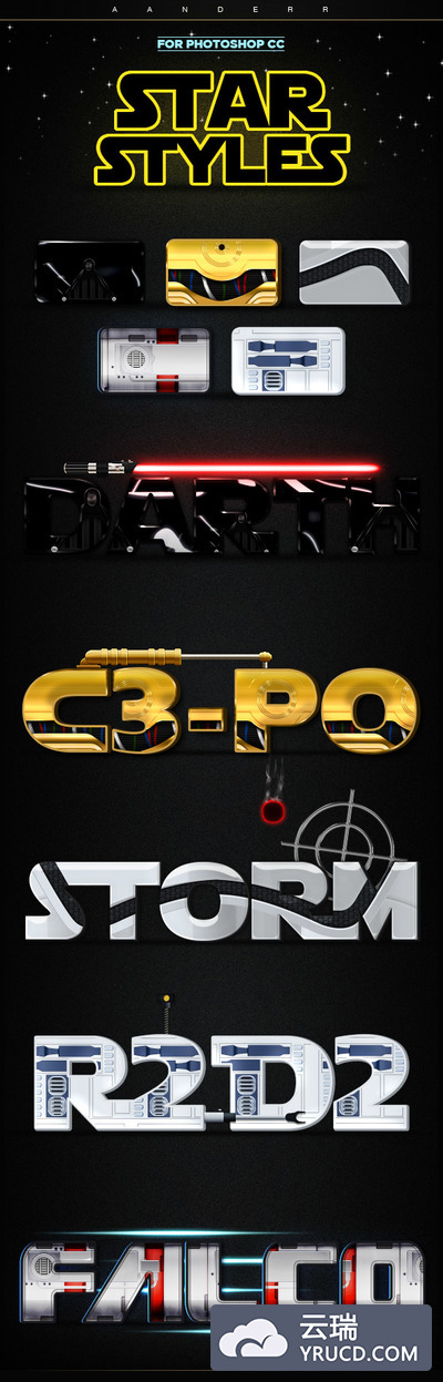 高端星球大战风格3D立体photoshop图层样式大集合