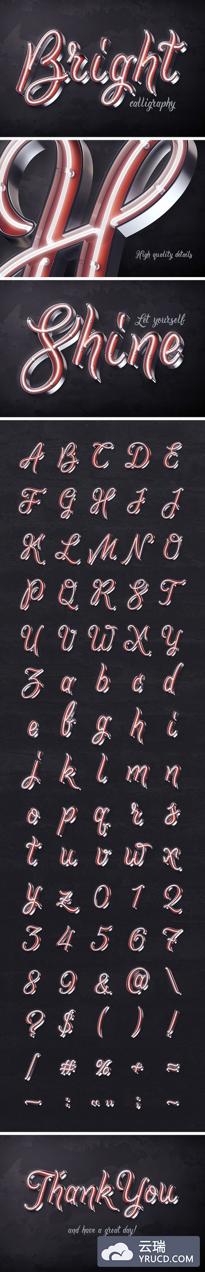 字体 | 金属霓虹灯酷炫英文手写PSD元素素材