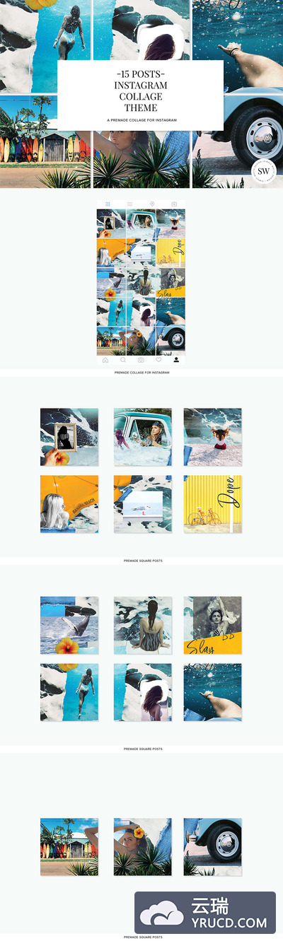 时尚清新的banner社交媒体Instagram拼贴设计模板