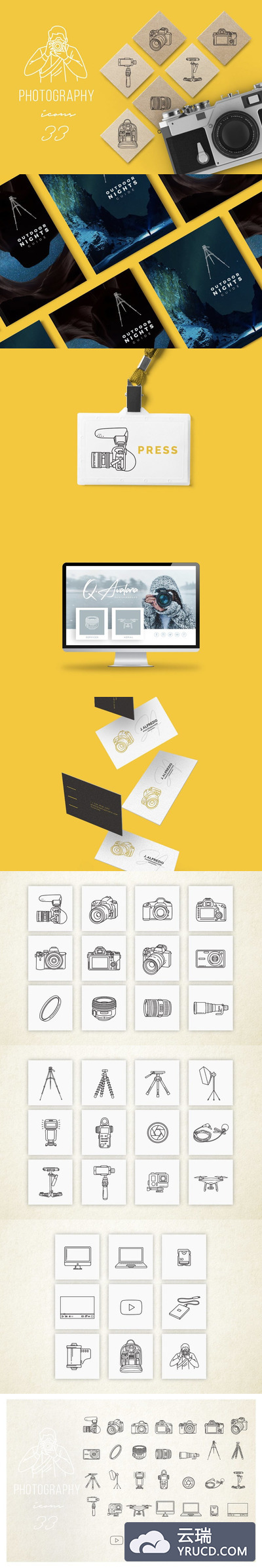 33枚线框类摄影图标打包下载[ai,eps,svg,png,jpg]