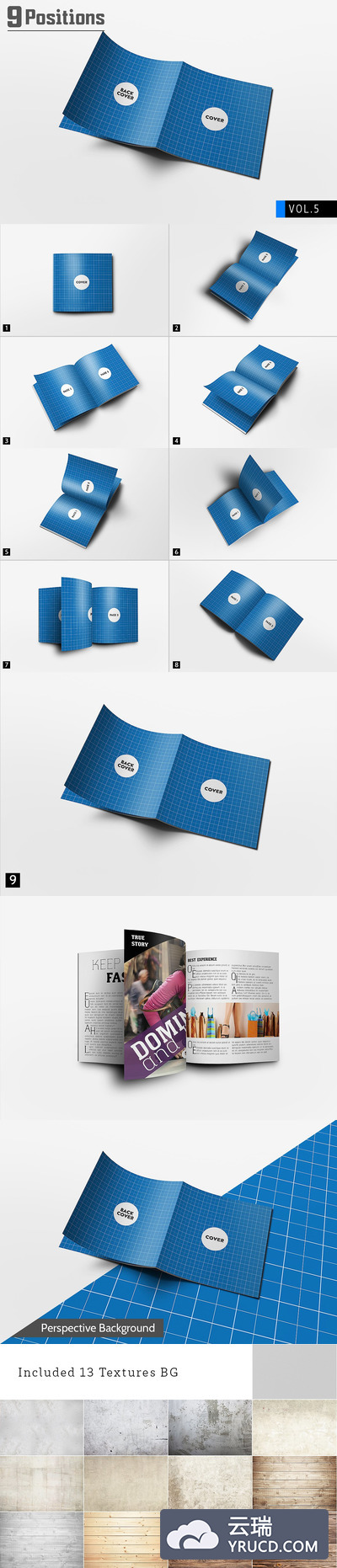 方形小册子画册封面设计展示模型Mockups