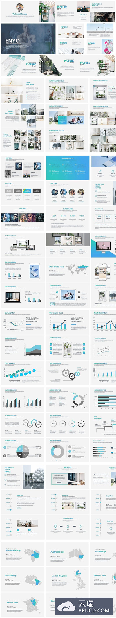 干净简约的蓝色渐变色系PPT模版下载[pptx]