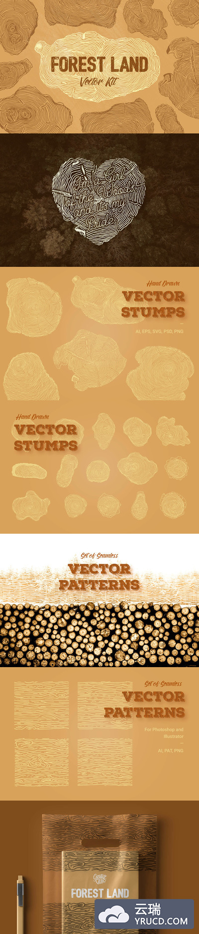 少见的高端矢量森林年轮纹理背景图案大集合