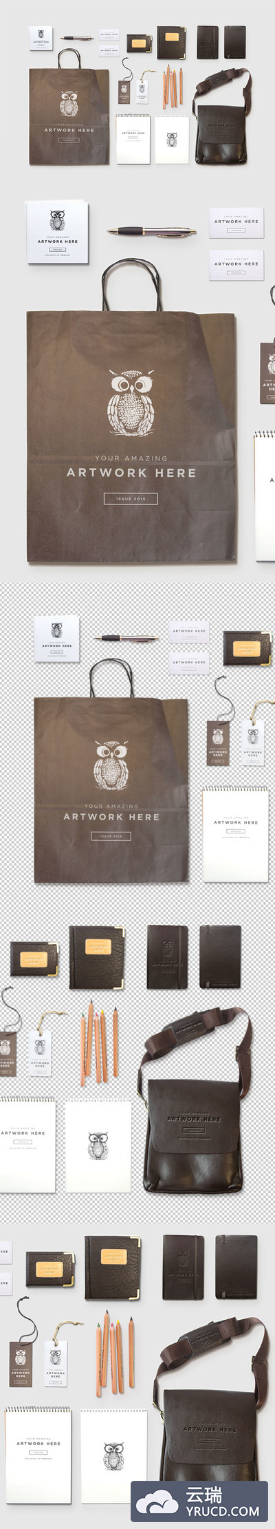 高端商务皮质办公用品样机展示模型mockups