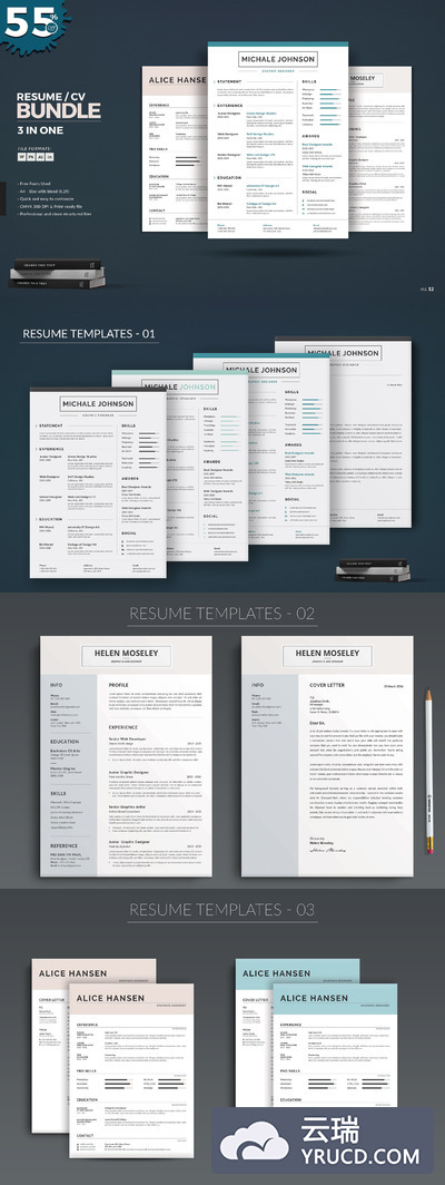 超级干净，畅销，现代的简历CV模板