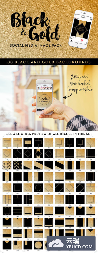 完美像素黑金社交媒体banner广告素材模板包
