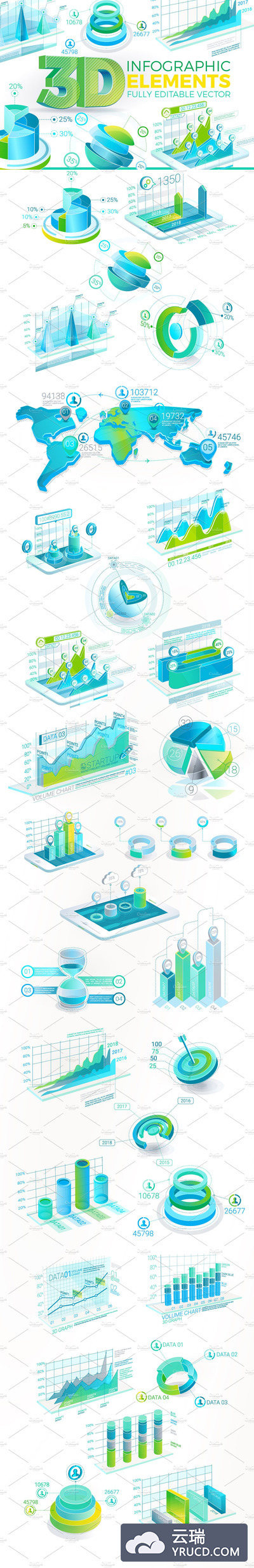 3D企业统计信息图表元素矢量素材