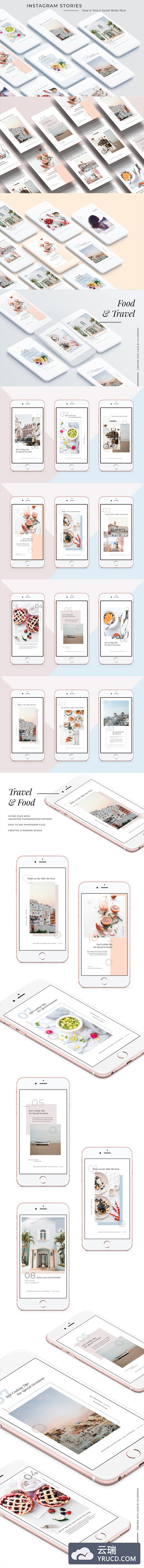 免费-现代感很强的旅行与美食APP广告设计模板[PSD]