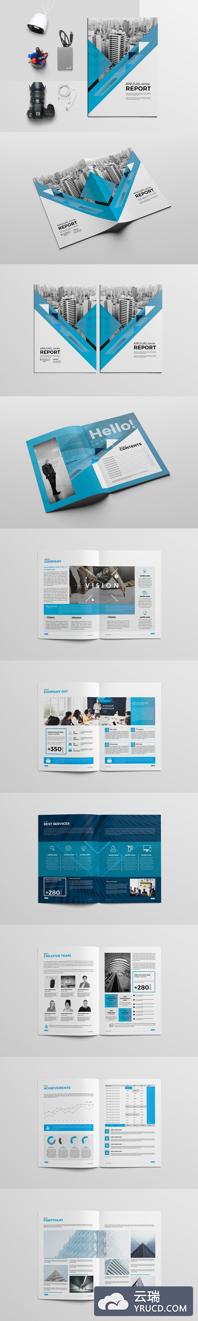 简洁和易于使用的年度报告手册画册模板