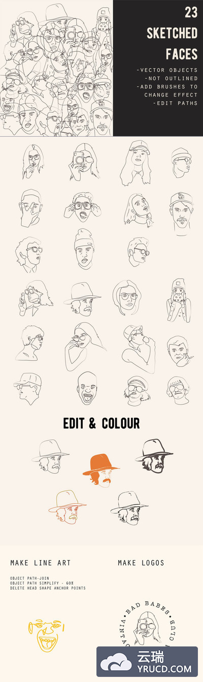 免费的-抽象手绘矢量人脸图形下载[Ai]