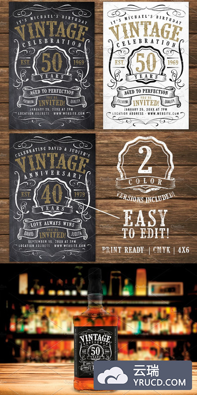 粉笔怀旧风格的生日庆祝海报模板下载[PSD]