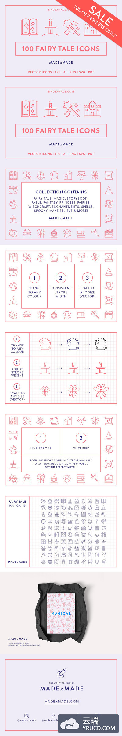 100个'童话'主题矢量线图标
