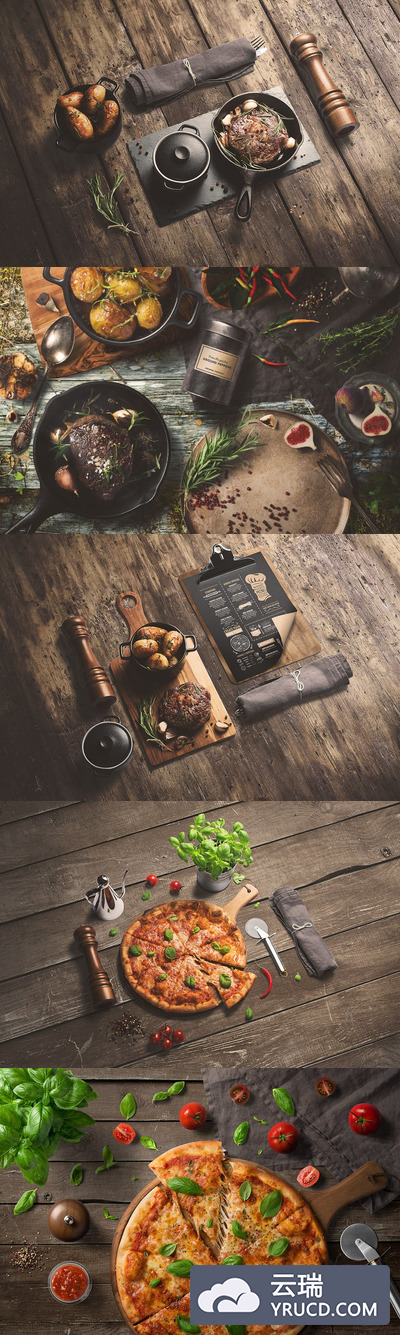 完全可定制的高端餐饮食品样机展示模型mockups