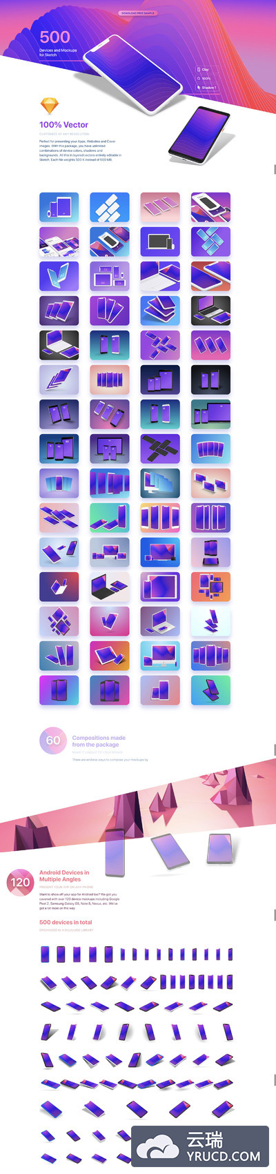 超级漂亮的苹果安装UI设计展示模型Mockups下载[iPhone X，Android,iPad，Sketch,1.32GB]